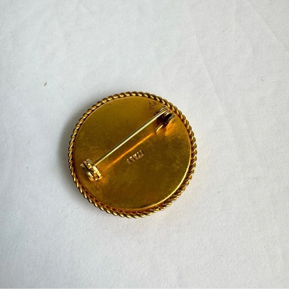 Vintage‎ Floral Mosaic Brooch Rose Floral Pin Signed Italy Italian Florentine